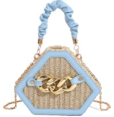 Straw Bag Rattan Women Shoulder Bag in Blue