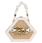 Straw Bag Rattan Women Shoulder Bag in Hexagonal White