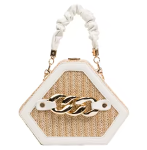 Straw Bag Rattan Women Shoulder Bag in Hexagonal White