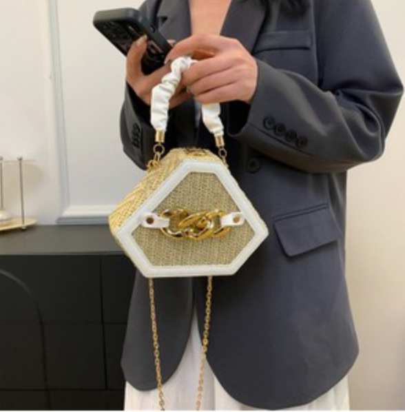 Straw Bag Rattan Women Shoulder Bag in White