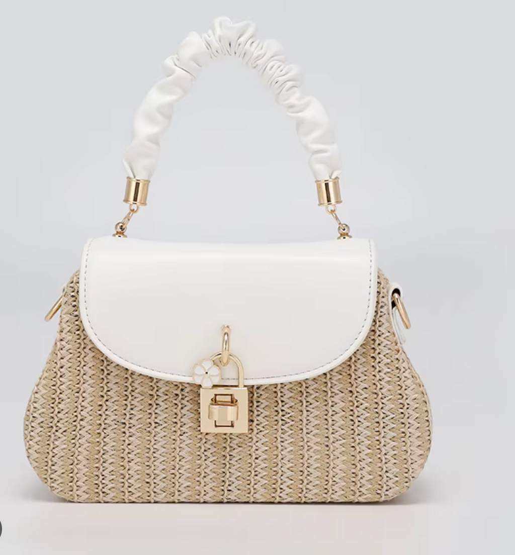 Straw Bag Rattan Women Shoulder Bag in White