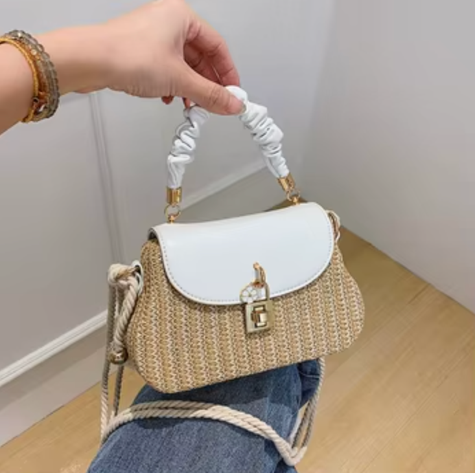 Straw Bag Rattan Women Shoulder Bag in White