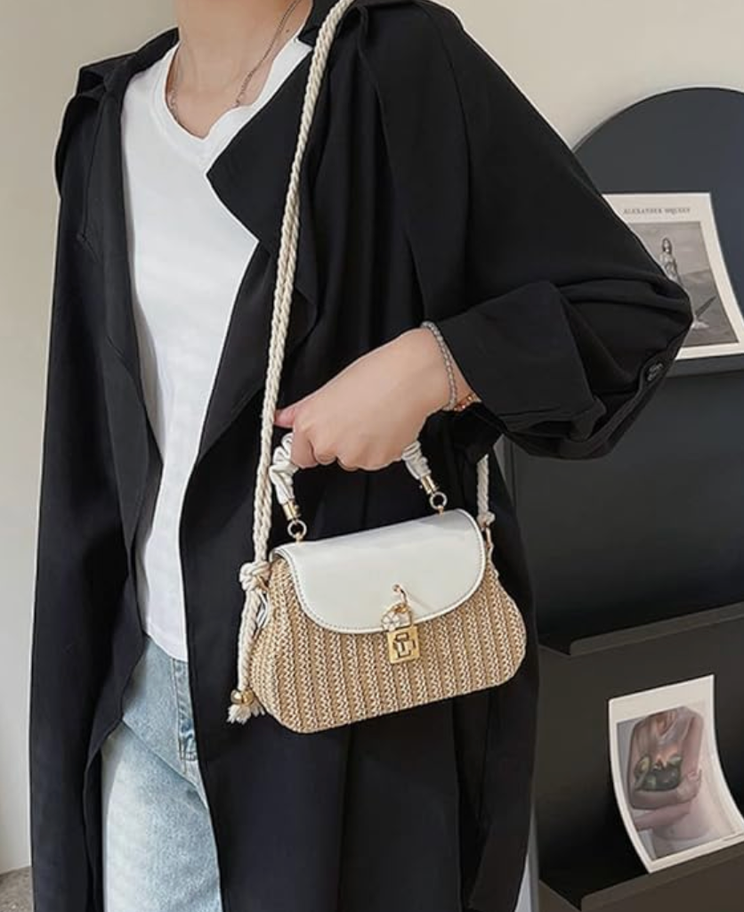 Straw Bag Rattan Women Shoulder Bag in White