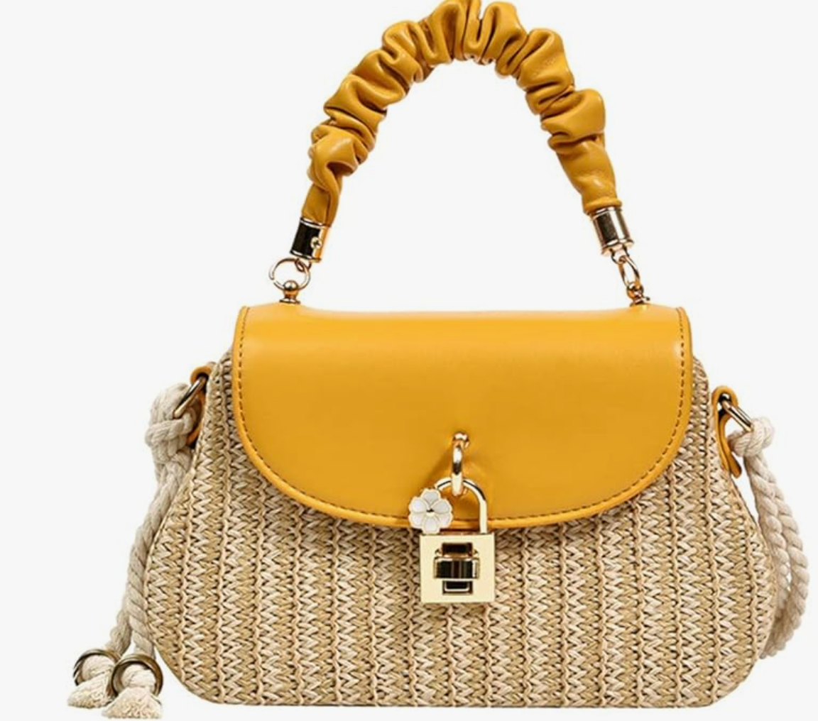 Straw Bag Rattan Women Shoulder Bag in Yellow
