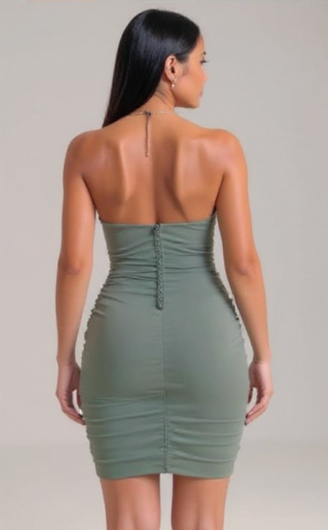 Stylish Olive Green Ruched Mini Dress