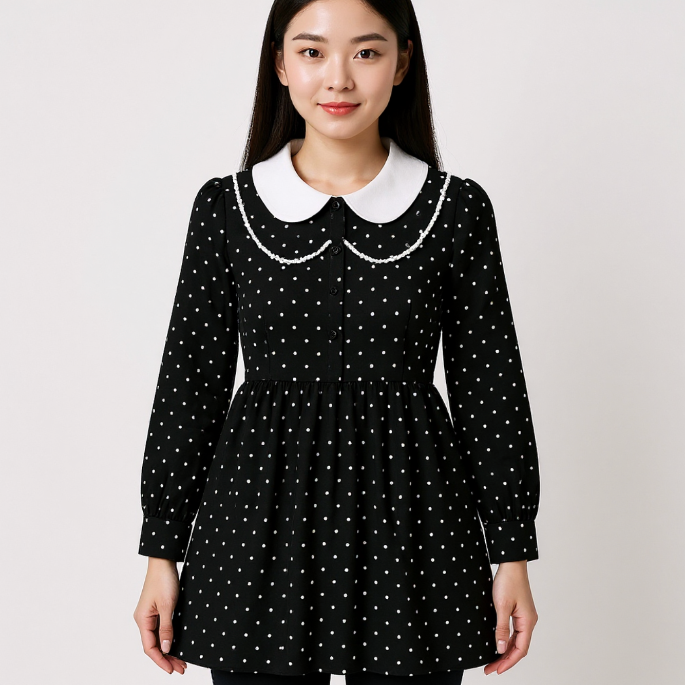 Vintage retro black collar frock with white heart shaped dots
