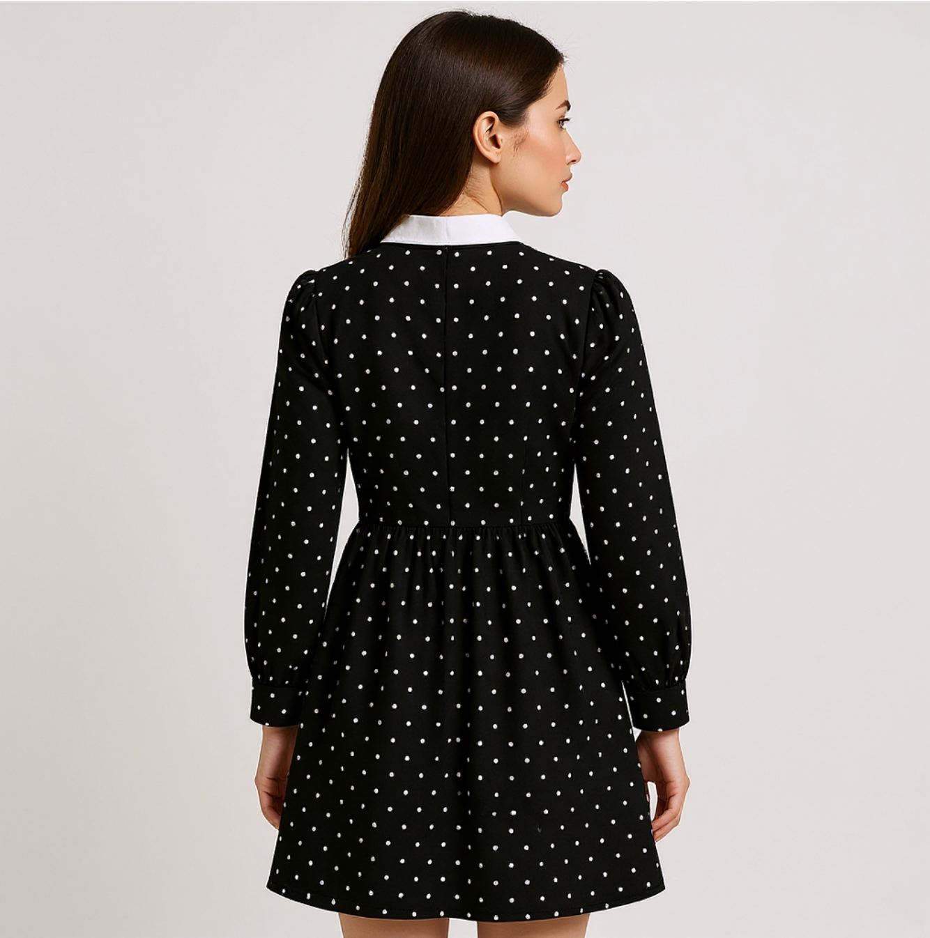 Vintage retro black collar frock with white heart shaped dots