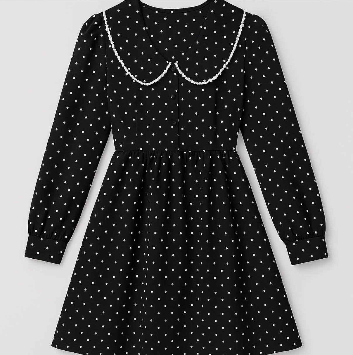 Vintage retro black collar frock with white heart shaped dots