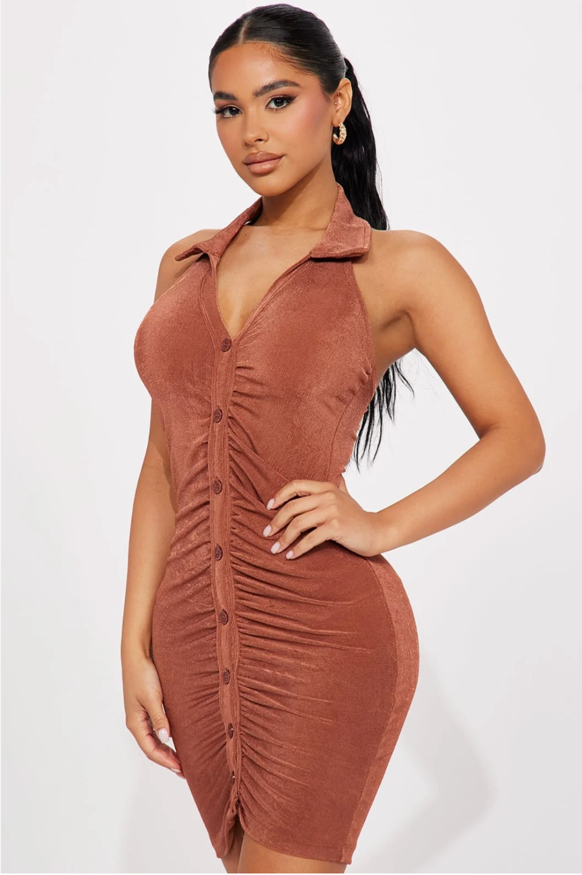 brown body con dress