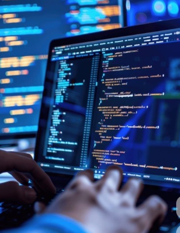 Developer coding a website on a laptop